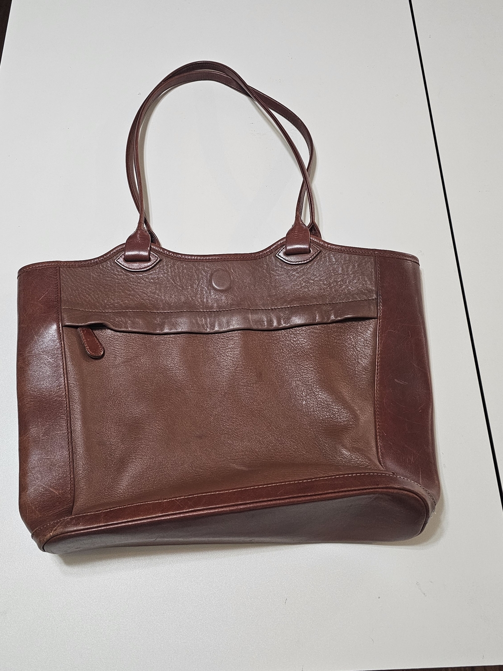Vintage Ranch-Style Brown Leather Tote with Double Straps - Picture 3 of 10